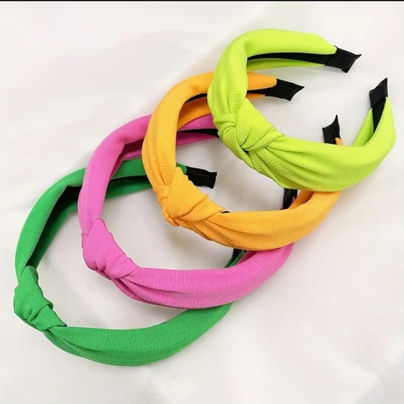 4 Neon Color Knotted Wide Brimmed Head Bands - Picture 4 of 5